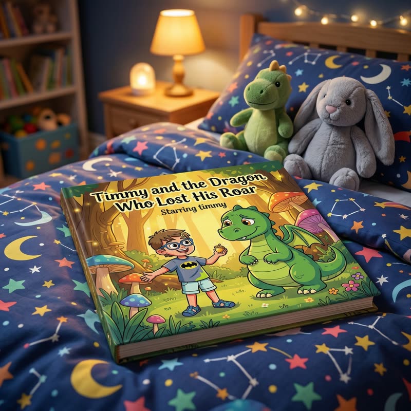 A personalised StoryBolt book on a child's bed